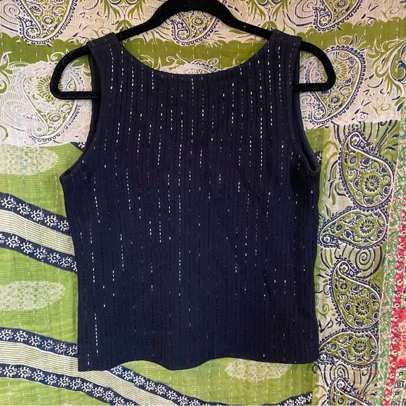 St. John Evening Black Sleeveless Embellished Knit Blouse Size Small - Picture 8 of 12